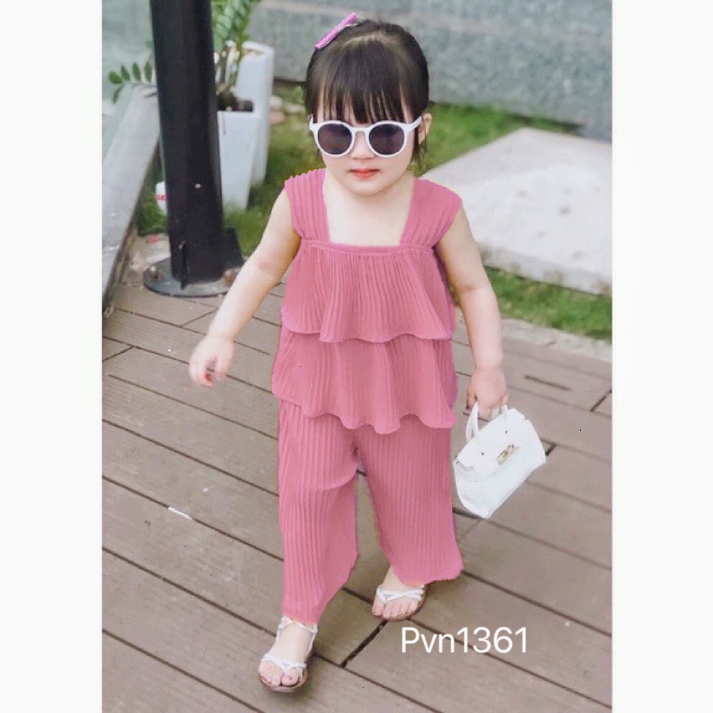 Bộ đồ bé gái 2 dây chất đũi xốp mềm mát cho bé từ 8-19kg