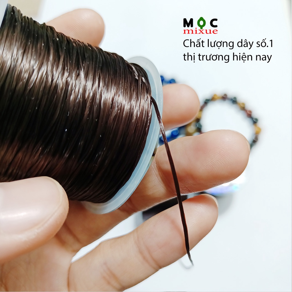 Dây xâu vòng chun co giãn màu nâu 1 cuộn kèm kim gập xâu vòng trầm vòng hạt đá vòng handmade Mộc mixue