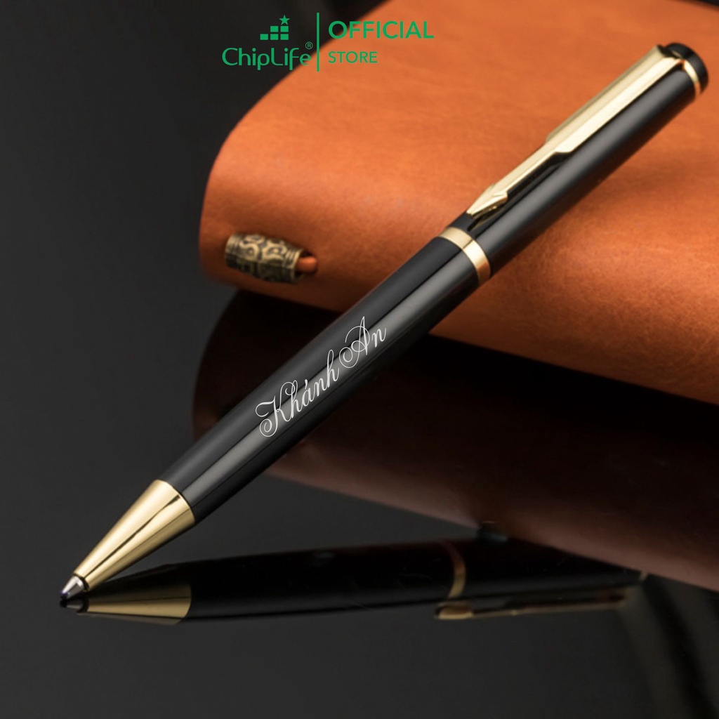 Bút kim loại xoay CHIPLIFE XT010 khắc tên - Đen viền vàng ngòi 0.7mm mực xanh