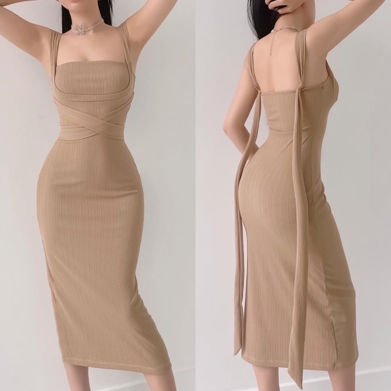 Đầm Body Midi Cột Dây Tôn Dáng
