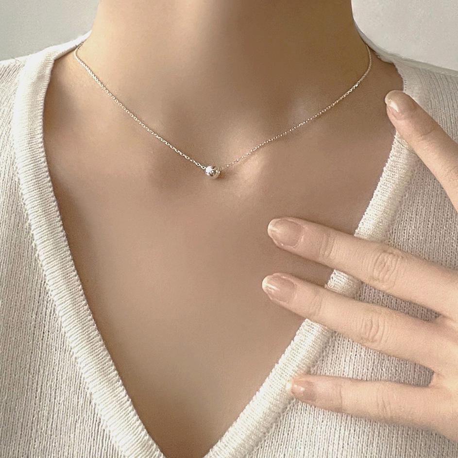 Dây chuyền nữ vòng cổ nữ bạc s925 dây xích mặt bi tròn bạc 8mm phong cách Hàn Quốc Cá jewelry DC222