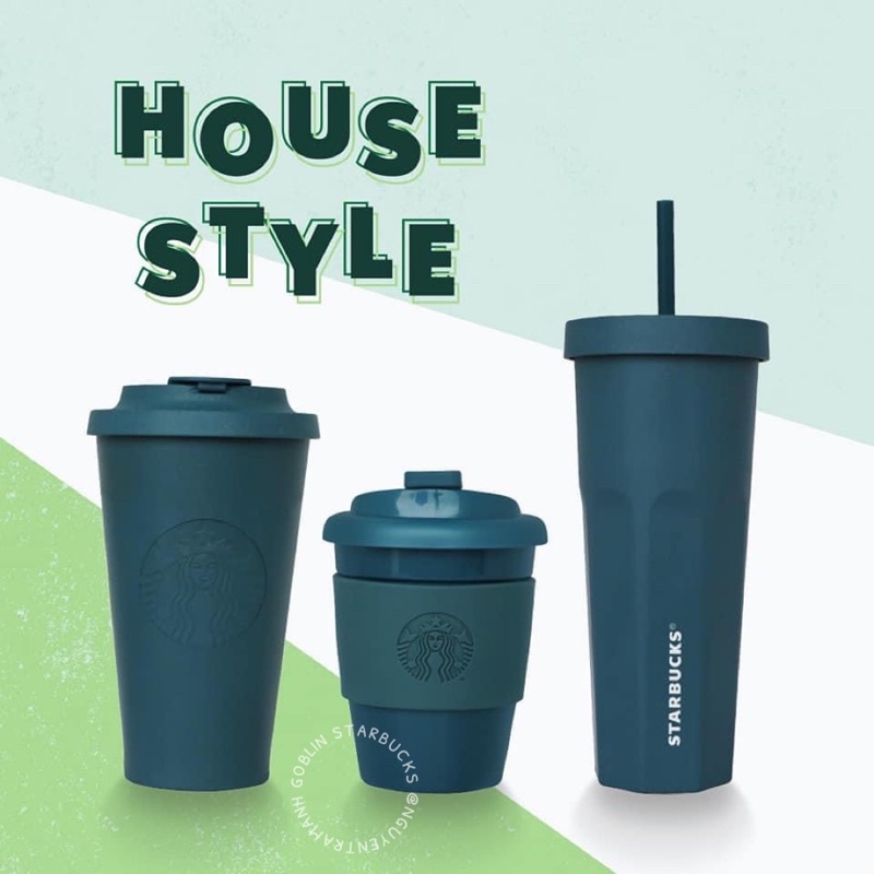 STARBUCKS LY NHỰA RECYCLE NẮP CHỐNG TRÀN CÓ ỐNG HÚT THE NEW HOUSE STYLE 14OZ