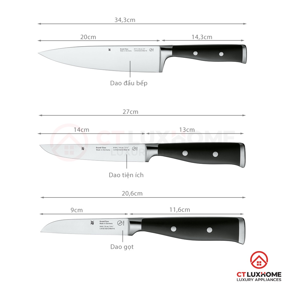 Bộ Dao WMF Grand Class 3 Chiếc Thép Không Gỉ Cao Cấp - 1894929992