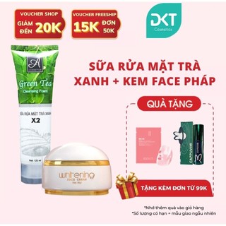 Set kem dưỡng trắng da mặt Acosmetics, kem Face Pháp và sữa rửa mặt trà xanh, ngừa mụn, dưỡng ẩm và cải thiện màu da