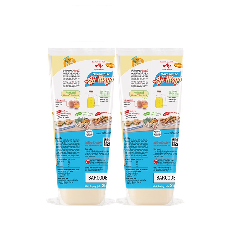 Combo 2 Tuýp Xốt Mayonnaise Aji-mayo® Vị Ngọt Dịu 260g/Tuýp