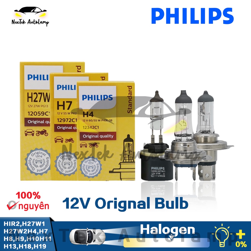 Philips Vision HIR2 H4 H7 H9 H11 H27W/1 12V 65W Đèn tự động tiêu chuẩn tiêu chuẩn đèn pha halogen ánh sáng ban đầu sáng 3200K Chùm tia thấp cao (1 bóng đèn)