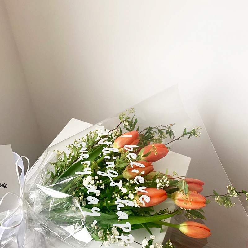 Túi bóng kính bó hoa ❤️in chữ❤️ phong  cách Hàn Quốc 5-7 bông 45*27 cm