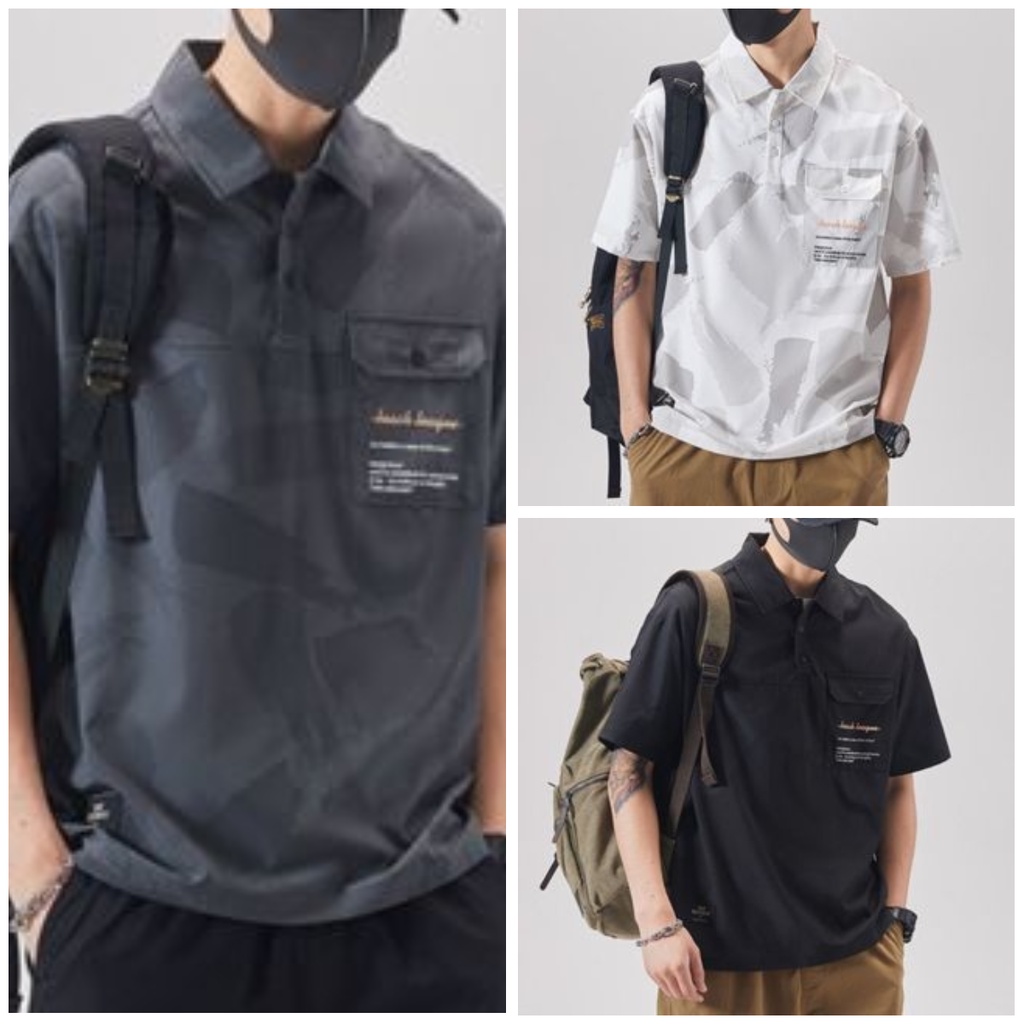 áo sơ mi POLO phong cách hàn quốc Áo thun ngắn tay cổ đứng mùa hè Áo Polo Unisex phù hợp rộng rãi M-3XL tùy chọn 100kg có thể đeo áo essentials