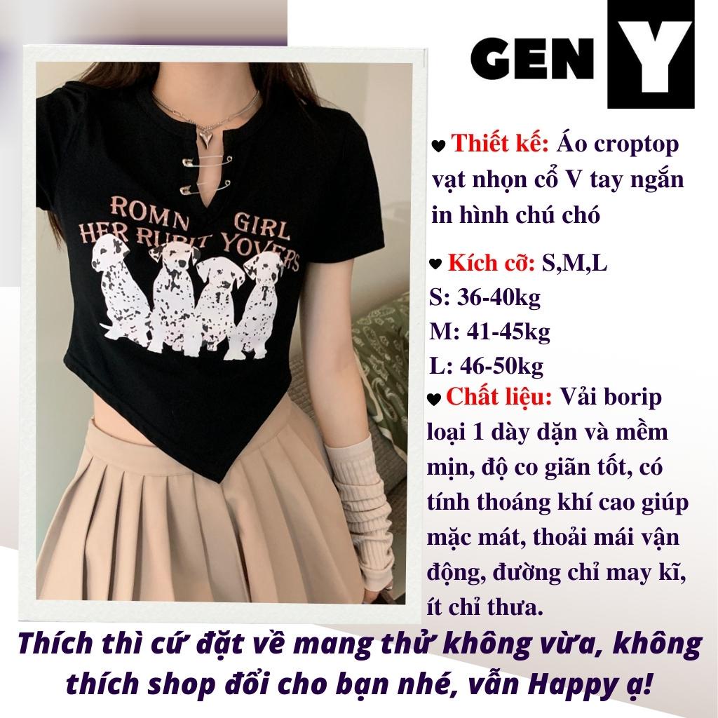 Áo croptop nữ vạt nhọn ngắn tay in hình những chú chó dễ thương GenY, Áo kiểu nữ ôm body -C19-