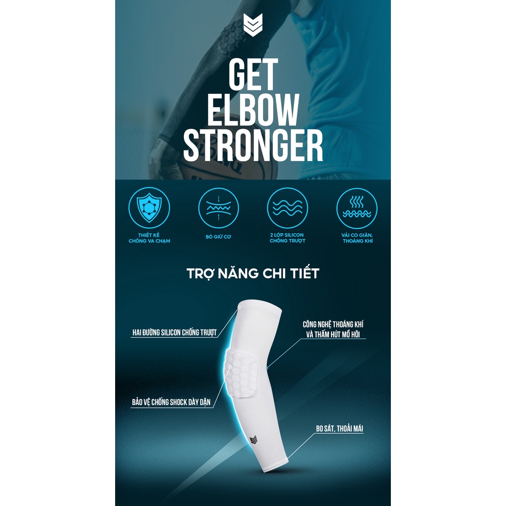 Băng bảo vệ khuỷu tay Găng ống tay thể thao Redikick arm sleeve có đệm chống chấn thương Đá Bóng Bóng rổ Bóng chuyền