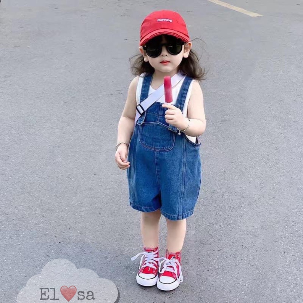 Set yếm 2 chi tiết bé gái - Yếm Jean mềm kèm áo tăm lạnh sát nách dễ thương cho bé gái 1-7 Tuổi