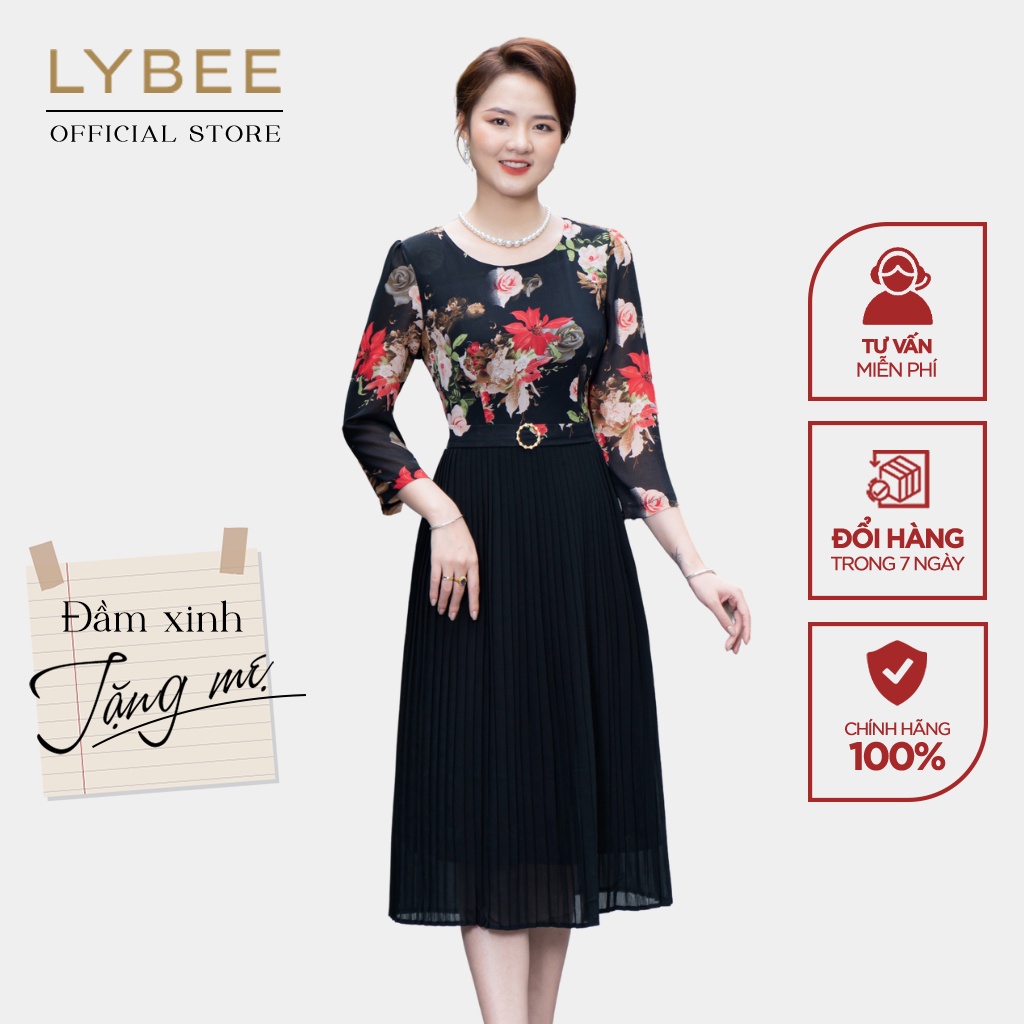 Đầm trung niên sang trọng cho mẹ LYBEE LV835 chất voan tơ cao cấp thoáng mát thiết kế thời thượng