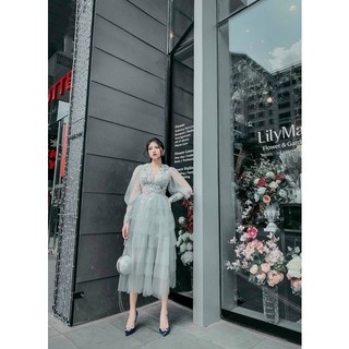 ĐẦM XOÈ TAY PHỒNG ĐÍNH HOA
