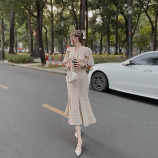 ĐẦM MIDI ĐUÔI CÁ CỔ NHỌN (KÈM VIDEO HÌNH THẬT)