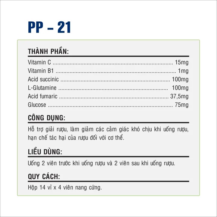 Viên Giải Rượu PP-21 - Chống Say, Giải Rượu, Bảo Vệ Gan