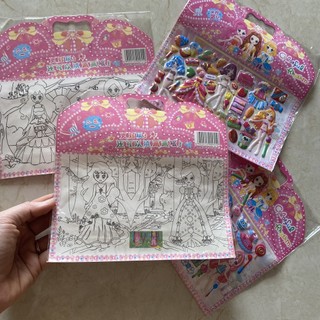 Hình dán sticker 3d công chúa thay đồ kèm tô màu _ linhlinh