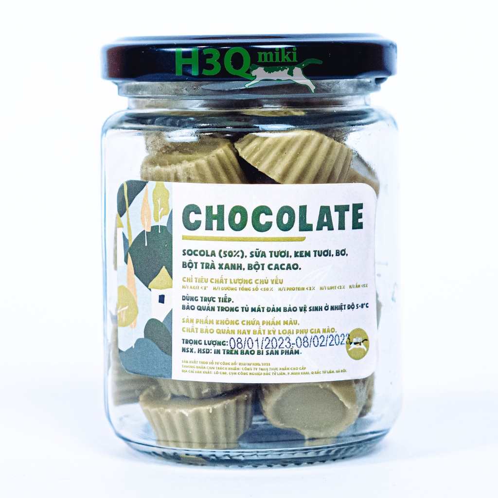 Socola Tươi Trà Xanh KHÔNG PHẨM MÀU H3Q Miki (Bột Trà Xanh Nhật Bản & Socola Bỉ) Lọ 125g | 200g