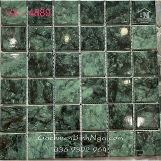 Gạch trang trí Mosaic gốm men trơn màu xanh rêu VX4889