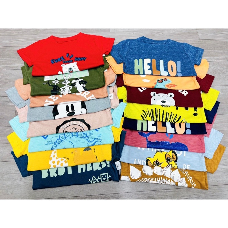 ÁO PHÔNG COTTON XƯỢC 16 MÀU, ÁO CỘC TAY IN HÌNH DỄ THƯƠNG CHO BÉ MẶC MÙA HÈ
