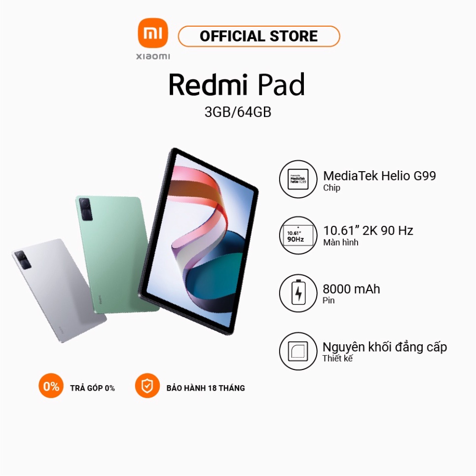 Máy tính bảng Redmi Pad | MediaTek Helio G99 | Pin 8000 mAh Sạc nhanh 18W ]