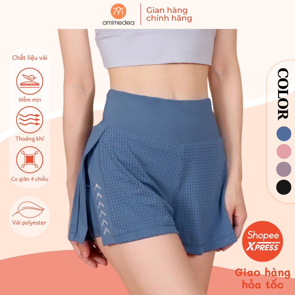 Quần đùi thể thao nữ AMI MEDEA 2 lớp co giãn, có túi nhỏ bên trong G7-004