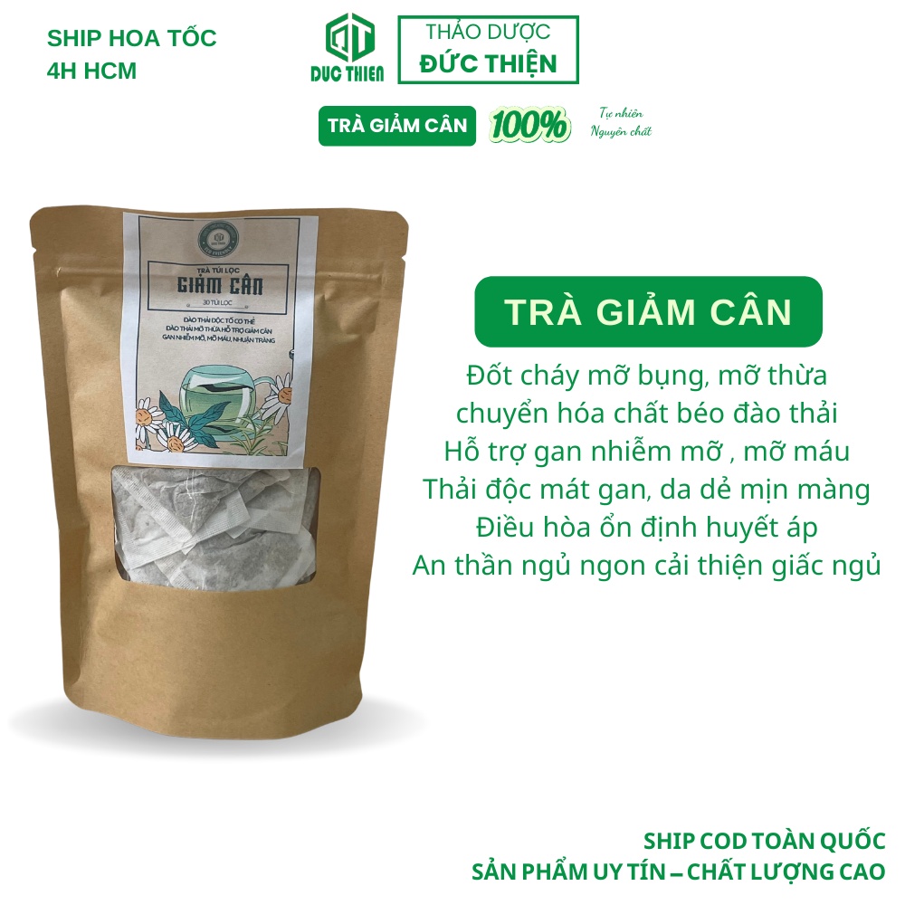 Trà Thảo Mộc Giảm Cân - Trà Túi Lọc Giảm Cân (30 gói) - Đốt Cháy Mỡ Bụng, Đào Thải Mỡ Bụng, An Toàn Ngủ Ngon