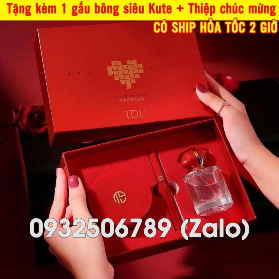 Quà 8/3 cho bạn gái - Hộp Quà 3 món Nước Hoa + Phấn Nước Cushion + Son Nước , TẶNG KÈM gấu bông + thiệp