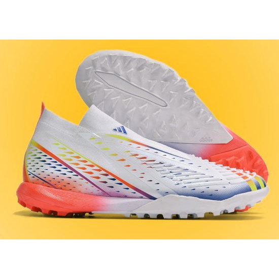 Giày Bóng Đá TQ Adidas Predator Edge+ Trắng Xanh Cam Không Dây Cổ Cao TF