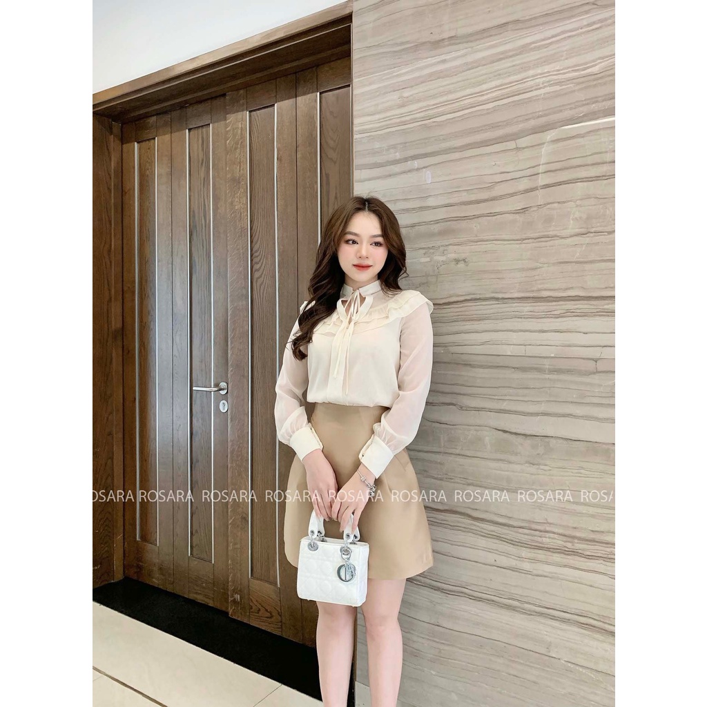 Sơ Mi Be Tơ Phối Cổ Nơ Cách Điệu Thời Trang Nữ Rosara SM40