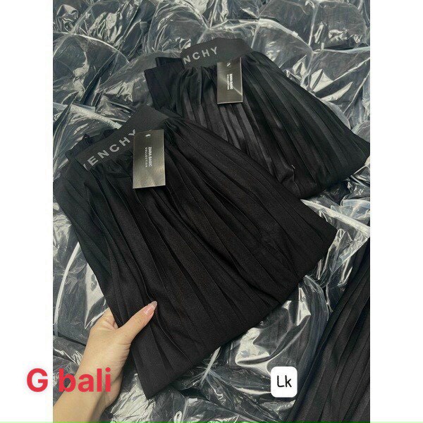 chân váy dài xếp ly QC đai lưng in hot