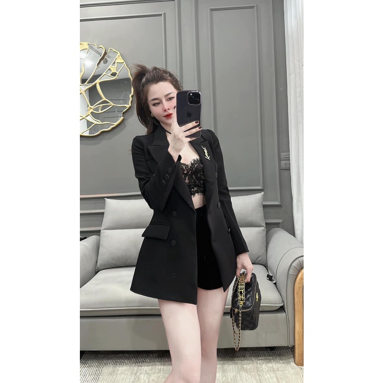 Áo khoác vest blazer nữ huy hiệu kèm tag cài dài tay dáng công sở 2 lớp cao cấp Hàn Quốc | BigBuy360 - bigbuy360.vn