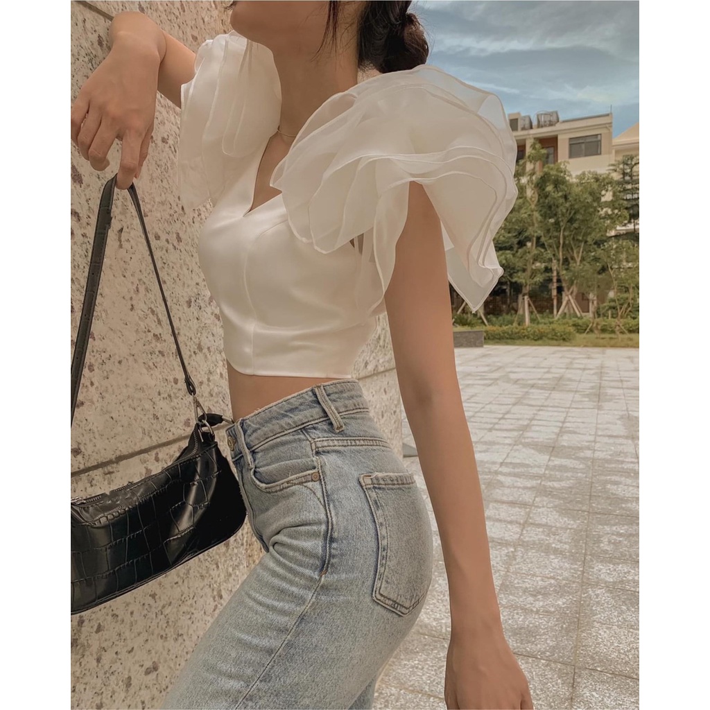 DearLisa - Áo croptop phối tay bồng
