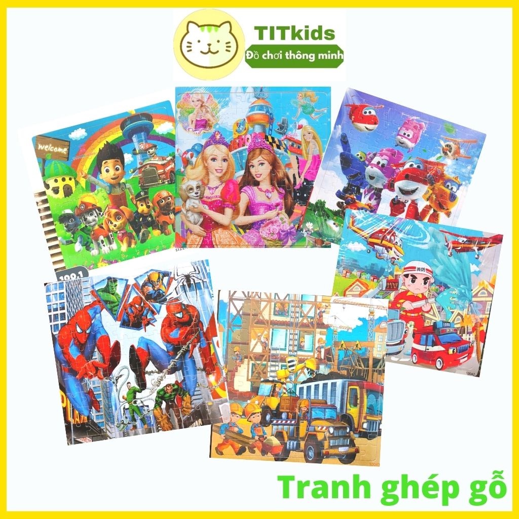 Tranh ghép hình cho bé  60 - 100 mảnh, Đồ chơi xếp hình, Tranh ghép gỗ món quà cho bé phát triển tư duy, trí tuệ