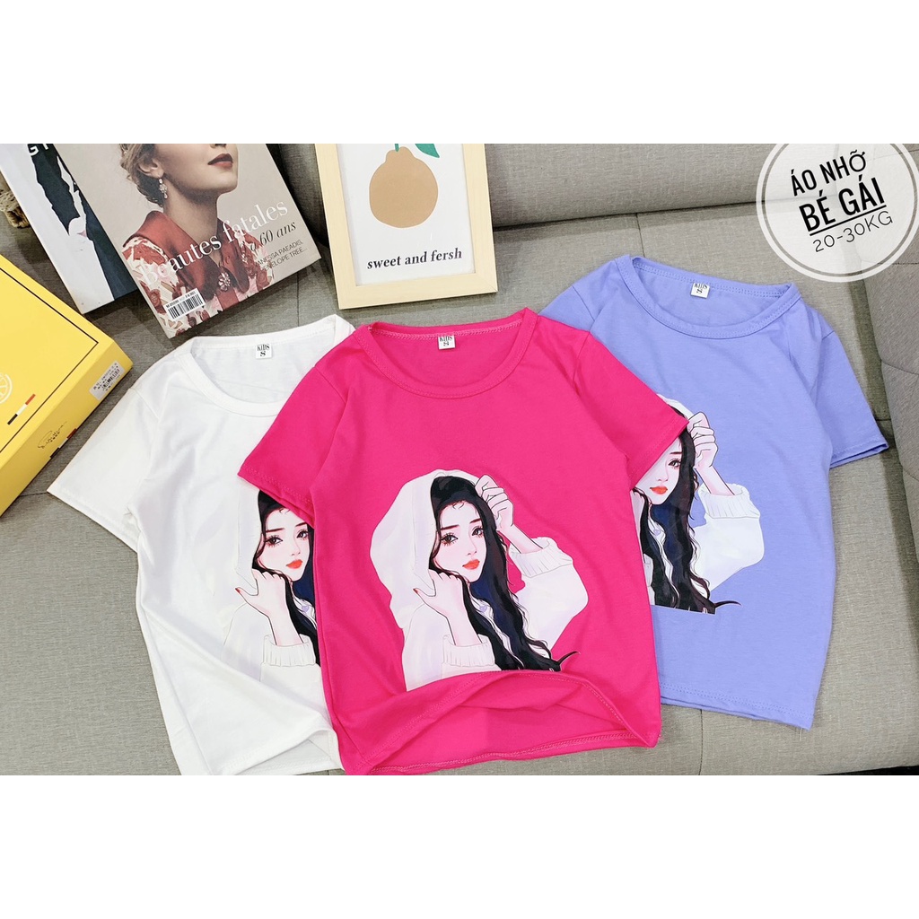Áo thun cộc tay bé gái, áo cộc tay bé gái in hình dễ thương