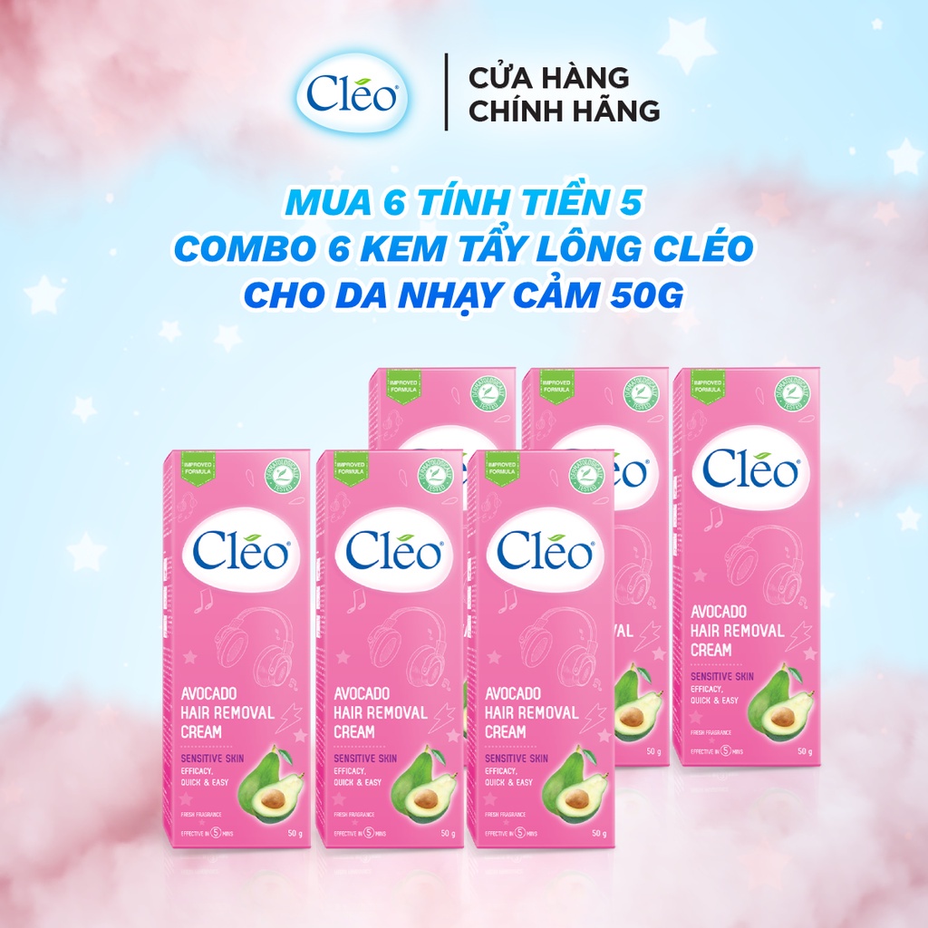 Combo 5 Kem Tẩy Lông Cho Da Nhạy Cảm Cleo Avocado Hair Removal Cream Sensitive Skin 50g/ hộp