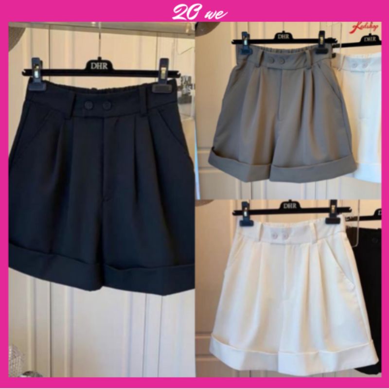 Quần short cạp cao chun sau 2 khuy KH125, quần đùi nữ ống rộng lưng cao gập gấu trẻ trung cho nữ