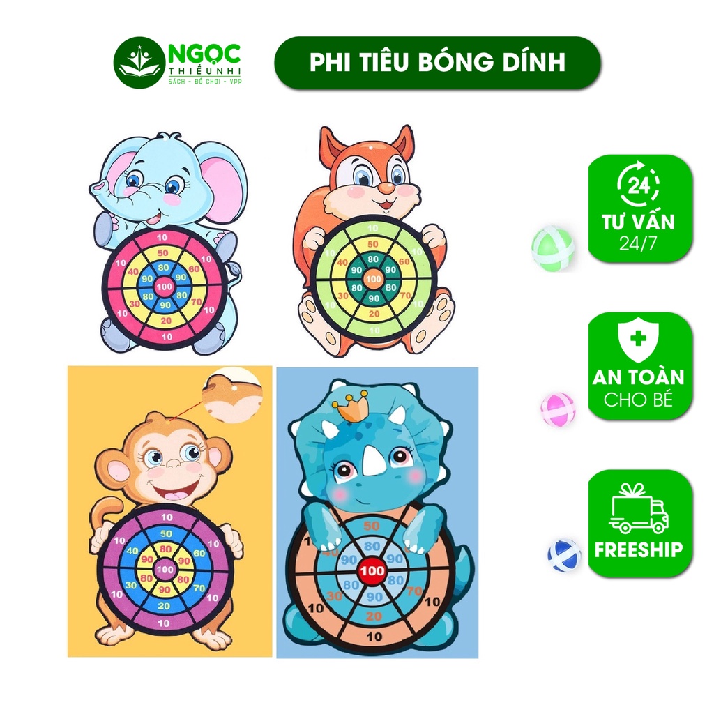 Phi tiêu bóng dính cho bé, bảng ném bóng gai tính điểm chất liệu vải an toàn, hình động vật đáng yêu