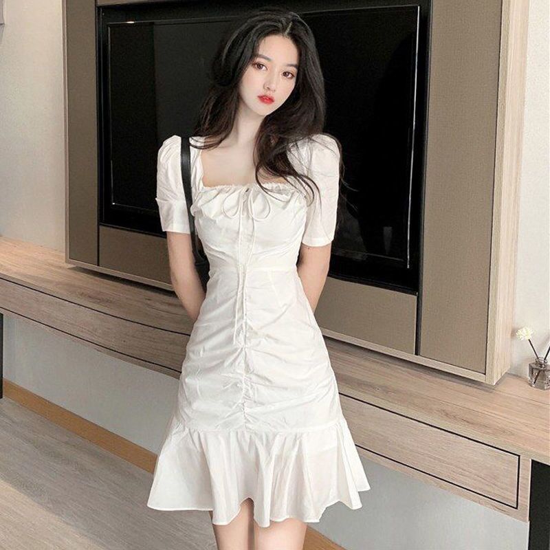 ❤ Váy đầm nữ dáng ôm cổ vuông cột nơ đuôi cá Frontline