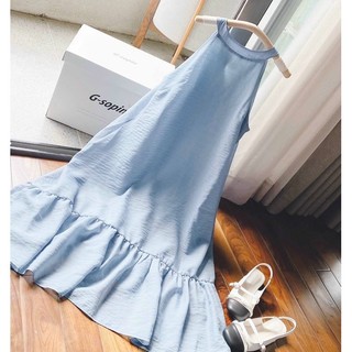 ĐẦM MAXI SUÔNG XANH CỔ YẾM ĐUÔI CÁ