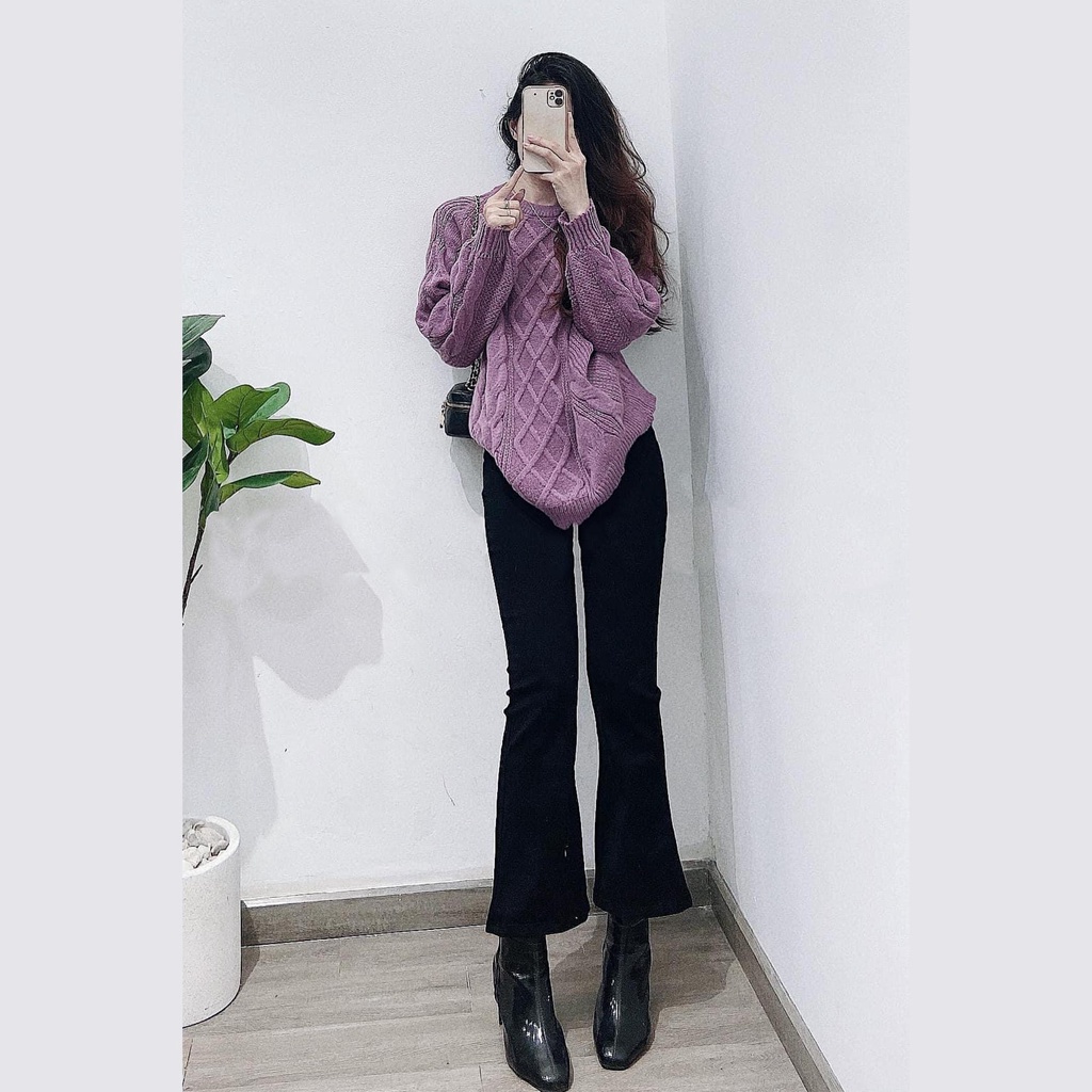 Quần Jean Ống Loe Form Dài Vừa  Lưng Cao Co Dãn Nhẹ - Leda