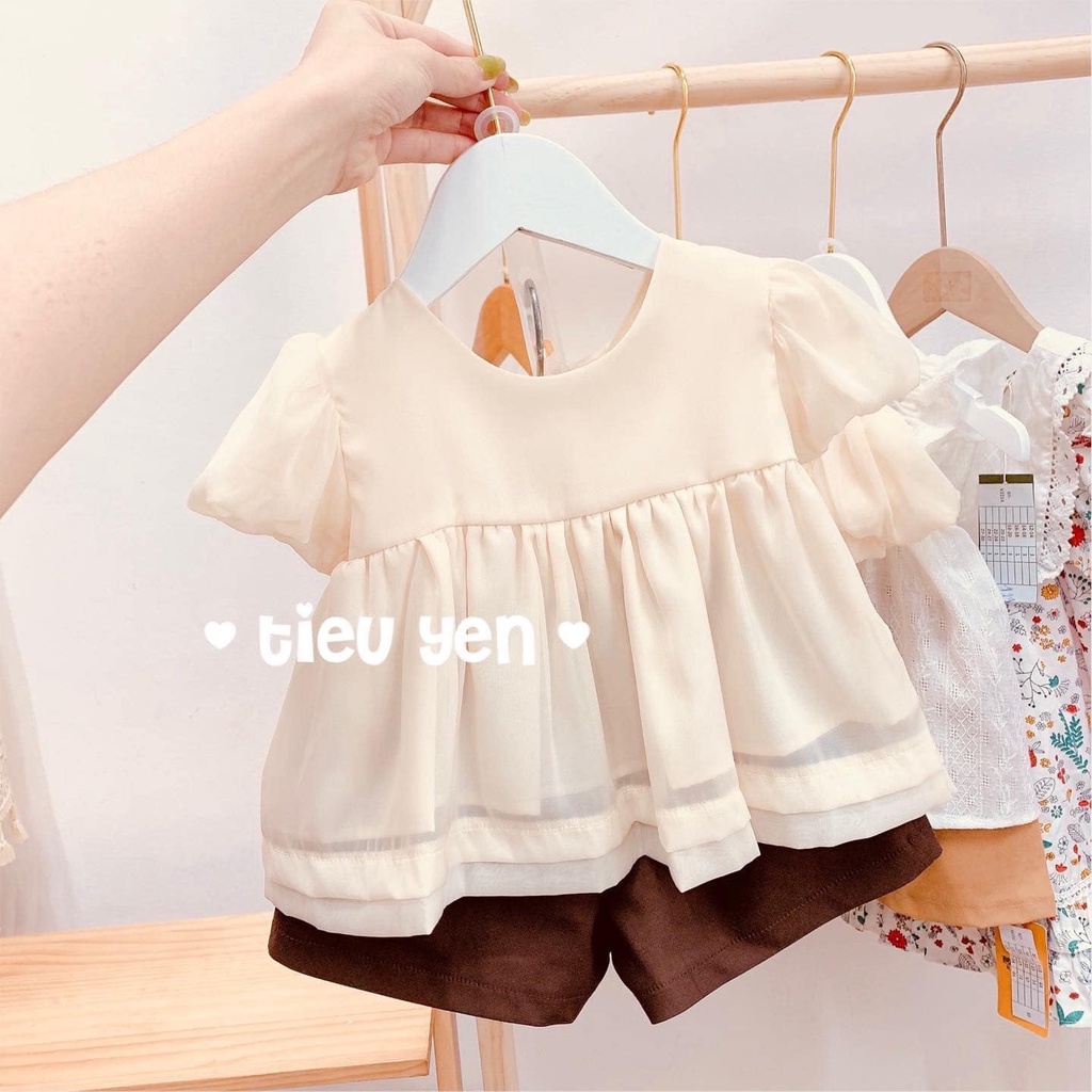 Set bộ baby doll POPPY KIDS chất tơ mềm xinh xắn đáng yêu họa tiết trơn BG001