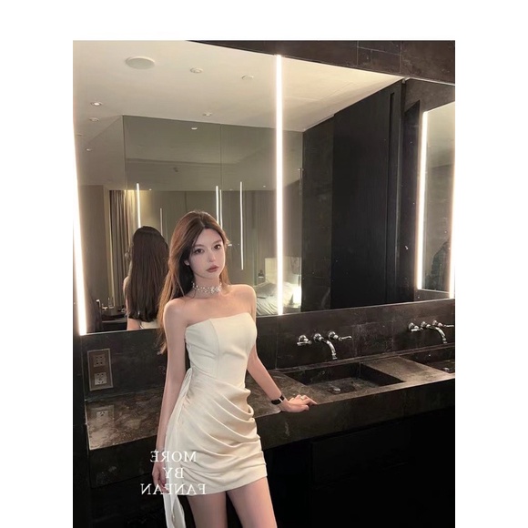 ( ORDER ) Đầm Ống Quây Cúp Ngực Phối Váy Bèo Lụa Satin Vạt Lệch