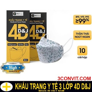 Hộp 10 chiếc khẩu trang y tế 4d d&j
