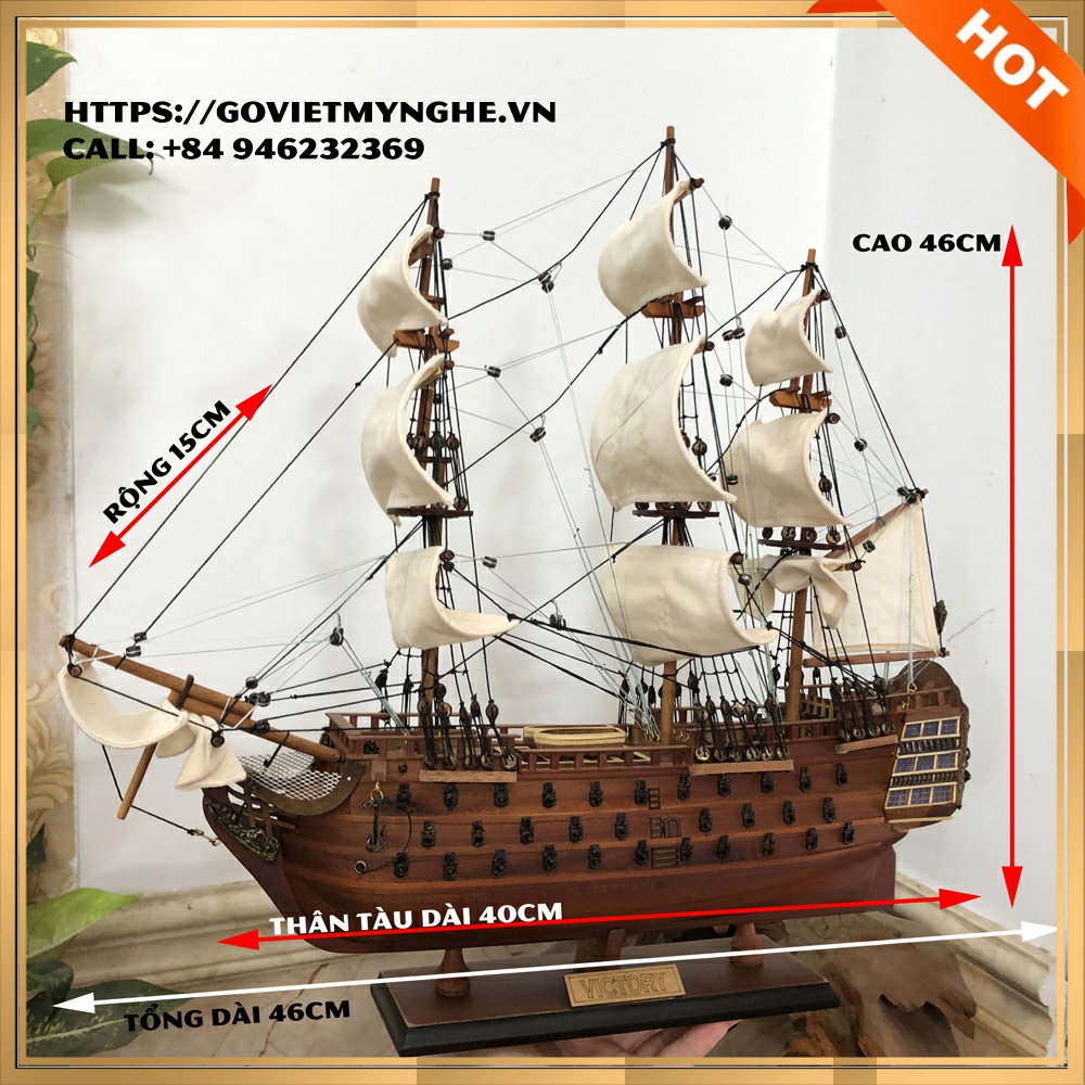 Mô hình thuyền chiến cổ của nước Anh thuyền HMS VICTORY - Dài 46cm - Gỗ Căm Xe Sang Trọng Cao Cấp