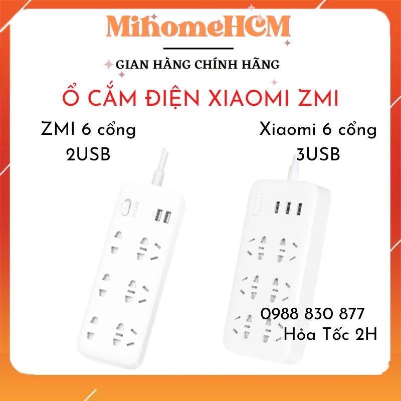 Ổ Cắm Điện Xiaomi ZMI Power Strip CX05 6 Cổng 2 USB Sạc Nhanh 18W