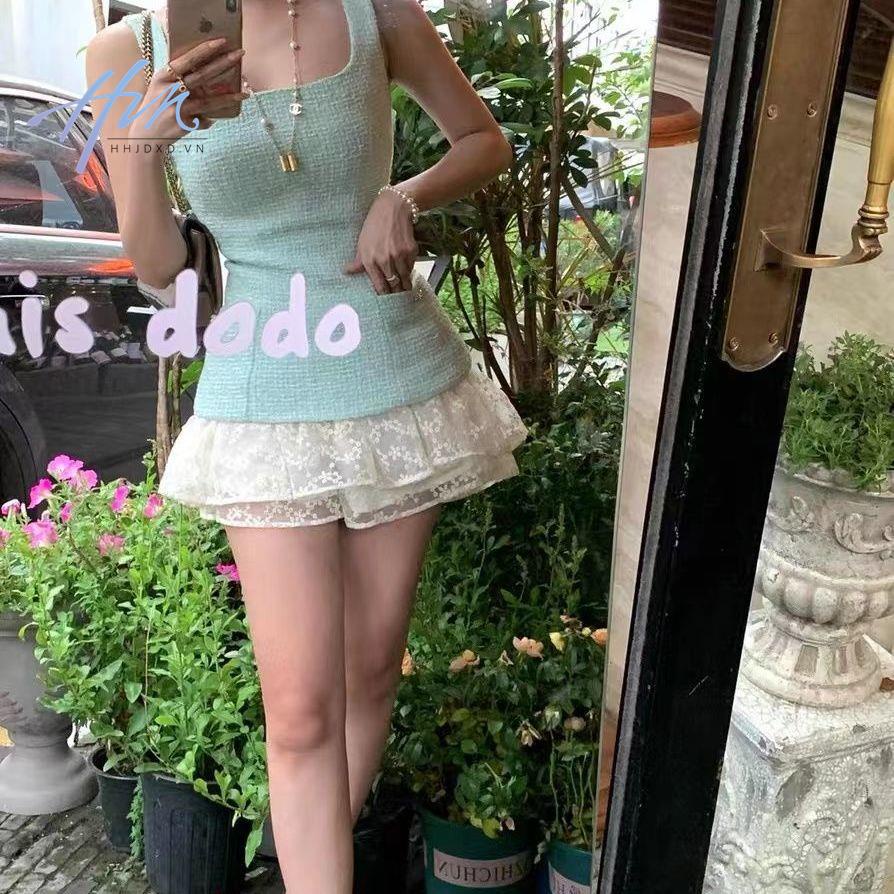 Đầm Nữ Không Tay Màu Trắng Xanh Lá Phong Cách Hàn Quốc Mới