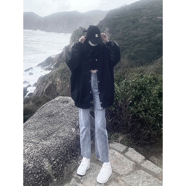 Áo khoác Bomber Colo Đen Tay Da