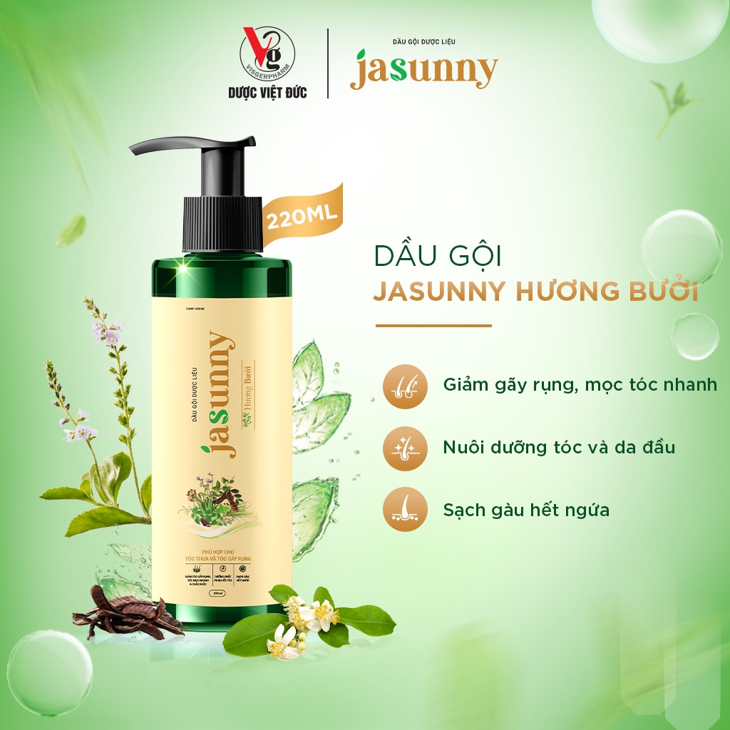 Dầu Gội Dược Liệu JASUNNY Hương Bưởi Giảm Tóc Gãy Rụng, Giúp Tóc Mọc Nhanh Và Chắc Khỏe Chai 220ml