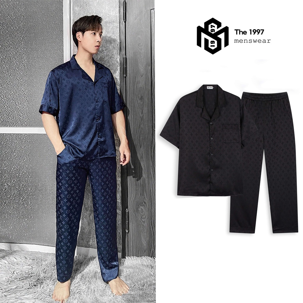 Bộ Pijama Nam Nữ THE 1997 MENSWEAR Cộc Tay Chất Liệu Vải Lụa Gấm In Vân Chìm LVN1