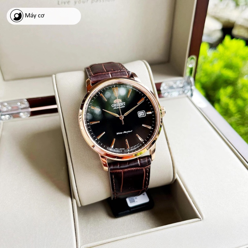 Đồng hồ nam Orient Watch Classic RA-AC0F máy lộ cơ automatic mặt nhỏ kính cường lực dây da đeo tay cao cấp chính hãng